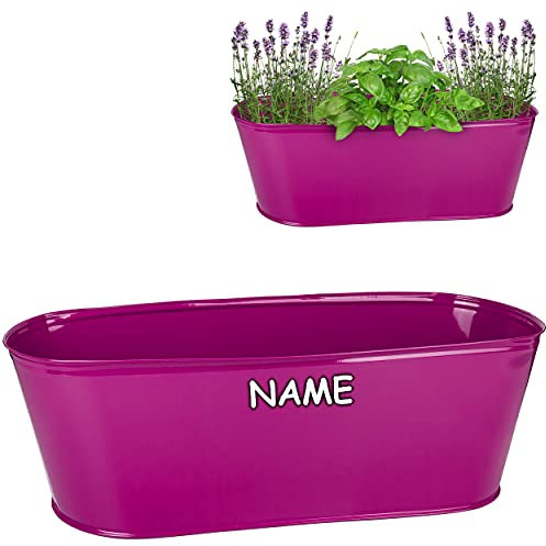 alles-meine.de GmbH großer XL - Topf/Blumentopf Farbwahl Metall - Ø 50 cm - pink/Purpur/violett/rosa - lila - inkl. Name - oval - länglich - groß - Eimer/Dekotopf -..