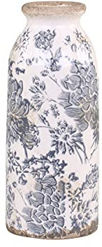 Chic Antique Melun Opal Übertopf Blumentopf mit Franz. Muster Blau Creme Vase Kanne Krug Pflanztopf Wasserdicht innen lasiert versch. Größen und Formen (Flasche H20xØ8cm)