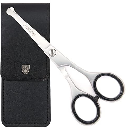 3 Swords Germany – professional NOSTRIL NOSE and EAR HAIR SCISSORS trimmer, stainless steel, straight blade rounded tip with black case for men and women