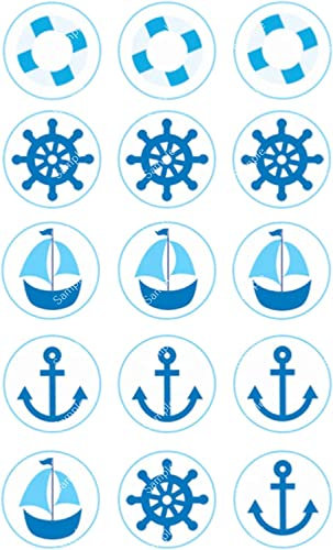 15 x PRECUT Round Nautical Boat Theme Edible Wafer Cupcake Toppers Cake Decoration