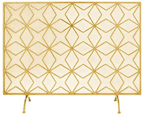 DOGOU Funkenschutzgitter Verbrennungsschutz Funkenschutz Einzelne Flache Platte, 98×75cm Flammenschutzgitter mit Halterungen, Maschendrahtzaun für Laubengangkamine/Grills, Schwarz (Color : Gold)