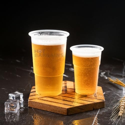 HOT BARGAINS 1000 Each x Reusable Plastic CE Marked Beer Tumblers, Clear, Pint (20oz) and Half Pint (10oz), 1000-Pack