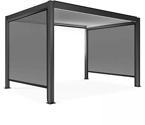 Oviala Pergola bioclimatica autoportata motorizzata illuminata 3x4m e 2 tende