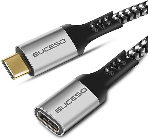 SUCESO Cable Extensión USB C 3.2 Gen 2 10Gbps Alargador Macho a Hembra Thunderbolt 3 100W Carga 4K@@60Hz Transmisión de Vídeo Compatible con MacBook Pro Air, iPad Pro, Samsung, Steam Deck-2M