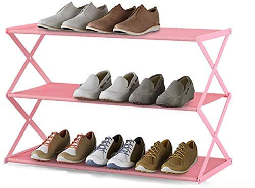 ZYMEN 3-stufiges Schuhregal, Verstellbarer Metall-Organizer für Schuhschrank mit faltbarem 60 x 25 x 40 cm, rosa Commemoration Day