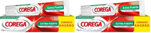 Corega Crema Fijadora Para Prótesis Dentales Extra Fuerte, Durante Todo el Día, Sabor a Menta Fresca, 70 g (Paquete de 2)