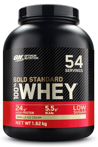 Optimum Nutrition Gold Standard 100% Whey, Proteína en Polvo, Sabor Helado de Vainilla, 1.62kg, 54 Servicios