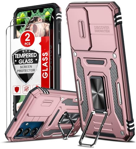 LeYi Coque pour Samsung A25 5G Antichoc avec Protection Caméra Coulissante,2*Verre Trempé,Étui de PC Dur et TPU Silicone Militaire Anti-Rayures Coque Samsung Galaxy A25 5G Anneau-Or Rose