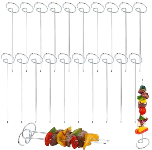 Xiuyer Schaschlikspieße Edelstahl, 40 Stück 9.5cm Schaschlikspieße, Rouladennadeln, Burger-Spieße aus rostfreiem Edelstahl, Vielseitige Metallspieße Grill, für Lagerfeuer Oder Grillschale