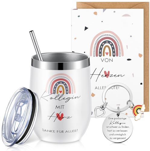 Blulu Regalo de Despedida para Colegas Taza Termo de Acero Inoxidable Llavero para Colegas Tarjeta de Agradecimiento Arcoíris y sobre Taza de Café con Tapa para Cambio de Trabajo Gracias(12 oz)