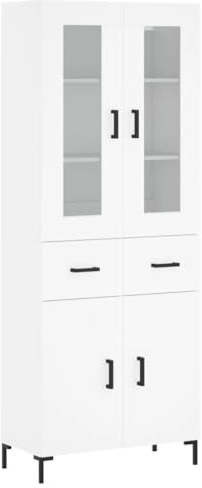 Qnhdfrt Highboard Weiß 69,5x34x180 cm aus Holzwerkstoff und Metallbeinen Modernes Wohnzimmer Sideboard mit viel Stauraum und Wandhalterung Küche Flur Esszimmer Loft