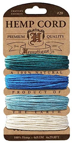 Hemptique - Set di 4 spaghi, resistenza media 9 kg, colore: acquamarina/multicolore