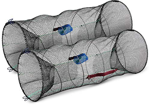 Storfisk fishing & more XXL Köderfischreuse extragroß (90 cm x 40 cm) mit Futtertasche und Öffnung zur Fischentnahme inkl. 3 m Schnur, Stück:2 Stück