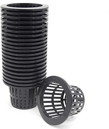 CoolRunner 25 Stück 10,2 cm Garten Net Tassen Töpfen, Kunststoff Pflanze Anzuchttöpfen, Schlitz Mesh breit Lip Runde Heavy Duty Net Topf Eimer Korb für Hydrokultur (schwarz)