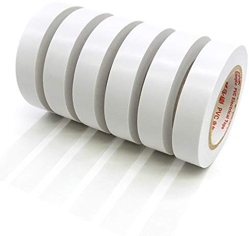 WooZuu Cinta aislante blanca 6 rollos, cinta adhesiva de PVC de 15 mm x 15 m, cinta adhesiva para aislar, reparar y proteger cables (0.6 pulgadas x 50 pies)