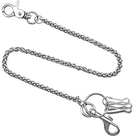 Chaîne de sécurité chaîne Portefeuille, 38cm chaîne en métal Lien avec des Pinces de Homard et 3Pcs Porte-clés, chaîne de Portefeuille chaîne Jeans Pantalon chaîne pour Pantalon Bourse de Serveur