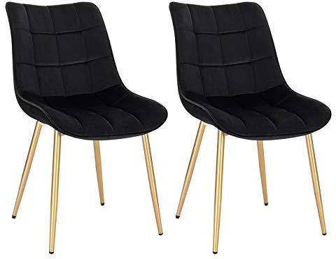 EUGAD 0670BY-2 2X Esszimmerstühle Küchenstuhl Polsterstuhl Wohnzimmerstuhl Sessel, Sitzfläche aus Samt, Metall Gold Beine, Schwarz