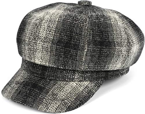 styleBREAKER Damen Ballonmütze in Karo Optik, Schirmmütze kariert Vintage Style, Bakerboy Schiebermütze, Newsboy Cap 04023077, Farbe:Schwarz-Grau-Weiß