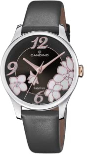 Candino Swiss Damenuhr Analog aus Leder Grau | Quarzwerk, Widerstandsfähiges Saphirglas, Wasserdicht 5 ATM, y C4720/6, Lady