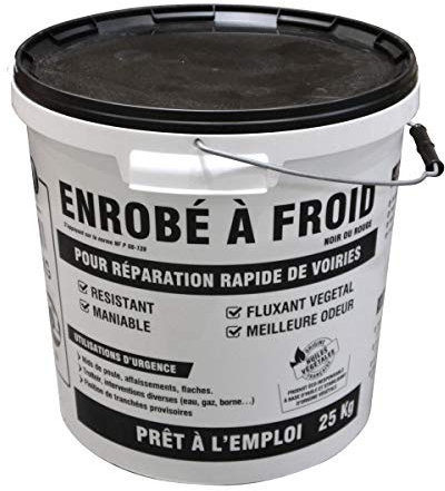 Jardibric - Enrobé à Froid 25 kg pour Rebouchage de Nids de Poule - Noir, Sans Odeur, Conforme à la Norme NF P 98-139. Facilitez la Réparation de vos Surfaces avec ce Produit de Qualité