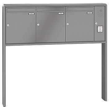 RENZ / RS2000 / 3er Freistehende Briefkastenanlage Standbriefkasten mit Sprechfeld/RAL-Farbe 9007 Volumen 23 L/zum Einbetonieren/Dein-Briefkasten.de