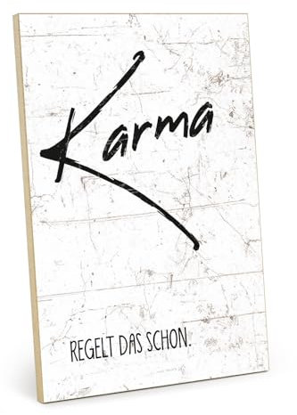 TypeStoff Holzschild mit Spruch – Karma – im Vintage-Look mit Zitat als Geschenk und Dekoration zum Thema Geduld - HS-00890