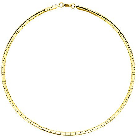Bling Jewelry Flexibles Flaches Konturiertes Gelbgold Plattiertes Cubetto Omega Schlangenkettchen Choker Halskette Für Frauen Teenager 5 MM Breit 18 Zoll Edelstahl