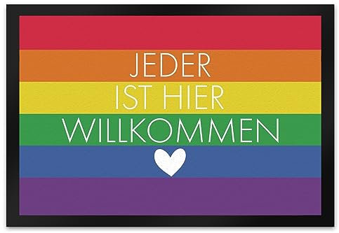 speecheese Jeder ist Hier willkommen Fußmatte XL in 40x60 cm mit Regenbogenfahne Pride Lesben Transgender Fahne für Gleichberechtigung und Freiheit