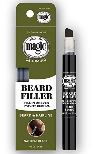 SoftSheen-Carson Magic Grooming Beard Filler Pencil Brush for Men, Waterproof, Fill in Patchy Beard & Cover Greys, Natural Black Shade, Black, 0.05 Fl Oz