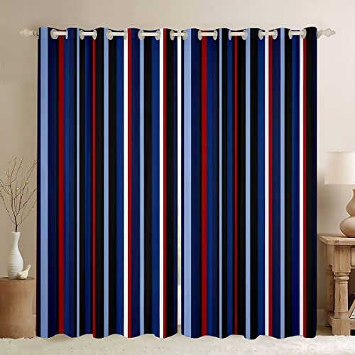 feelingyou Striped Window Drapes Kids Gift,Red Blue White Stripes Window Curtain,Geometric Shape Lightweight Microfiber Polyester for Bedroom Living Room, 46Wx54L inch