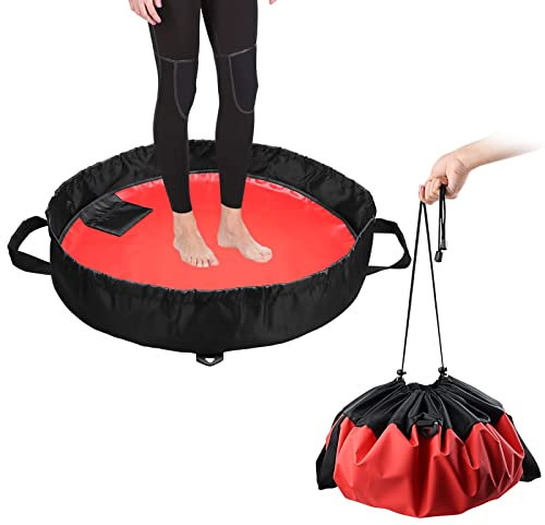 Matelas à langer de surf, tapis à langer imperméable, sac à langer de plage avec bandoulière et poignée, cordon de serrage et poche pour surf, natation, kayak, sports nautiques (rouge)