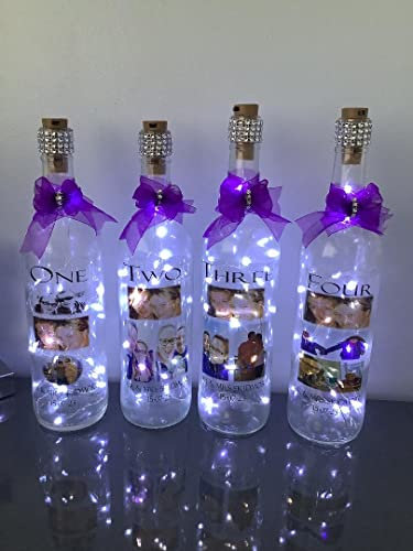 Wedding table Photo/number photo light up bottles.