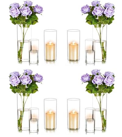 Windlicht Glas Kerzenhalter Kerzenständer Glaszylinder:Romadedi 12er Set Windlichter für Kerzen Stumpenkerzen Schwimmkerzen Kerzenglas Glasvase für Hochzeit Party Esstisch Tischdeko Wohnzimmer Deko