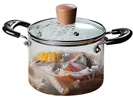 Cacerola de vidrio con tapa, olla de vidrio de borosilicato resistente al calor, asas dobles, vitrocerámica transparente para cocinar leche, pasta y alimentos para bebés (2000ml)