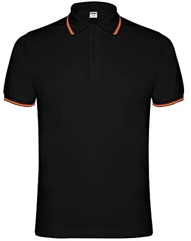 GARGOLA.ES OPERADORES DIGITALES Polo Negro con Bandera DE ESPAÑA EN EL Cuello Y Espalda. Polo Nacional (XXL) Medidas : [62cm/77cm]