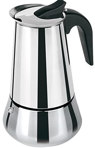 TIENDA EURASIA - Cafetera Italiana, Cafetera Induccion, Cafetera Italiana Acero Inoxidable, Cafetera Italiana de 2 tazas, 4 tazas, 6 tazas, 9 tazas o 12 tazas, Interior Antioxido (4 tazas)