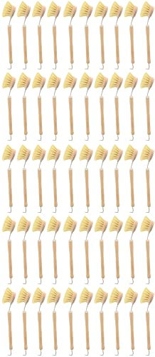 teemando® 50 X Marken Spülbürste aus Holz, 23 cm, Kleiner 4,3 cm mit Bürstenkopf zum Wechseln