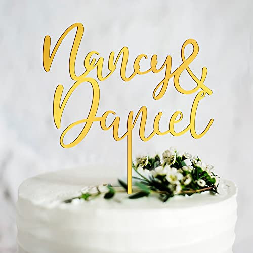 Personalised Wedding Cake Toppers Bride and Groom Anniversary Cake Toppers MR & MRS Wedding Cake Decorations Gold Acrylic Weddings Cake Topper with Any Name(Gold, Name)