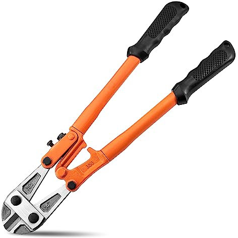 Meccion Cortador de pernos resistente de 14 pulgadas para cortar vallas, alambre de acero, cadena, varillas de metal, tornillos, cerraduras, remaches y candado pequeño con asas antideslizantes de goma