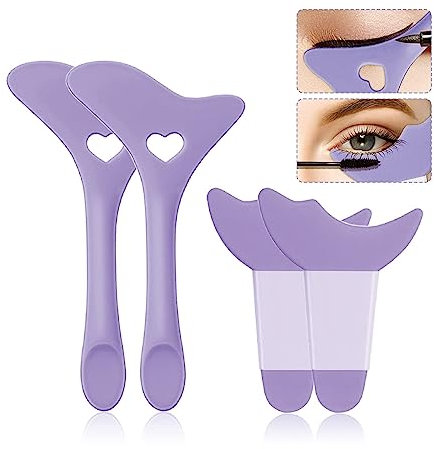 FAMIDIQGO 4 Stück Eyeliner-Schablonen, Augen-Make-up-Hilfe, 2 Stile Erzielen, den Perfekten Geflügelten Eyeliner, Wiederverwendbare Silikon-Schablonen, für Anfänger(Lila)