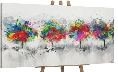 YS-Art Abstrakt Design Acryl Gemälde auf Leinwand bunter Wald handgemalt Wandbilder Wohnzimmer modern Wohndekor Bilder Büro farbenfrohe echte Kunst 200x100 cm