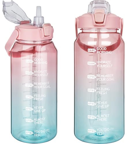 DEARRAY 2l Tritan Sport Gourde avec Paille et Marqueur de Temps de Motivation 2 litres grand Bouteille eau pour Basketball, Fitness, Gym, Randonnée, Voyage
