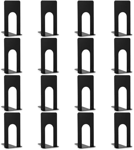 Anhow 8 Paar Buchstütze, Anhow Buchstützen Metall Hochwertiges Bücher Halterung Regal für Kinder, Schule, Bibliothek - Schwarz /16 Stück (69 x 100 x 130 mm)