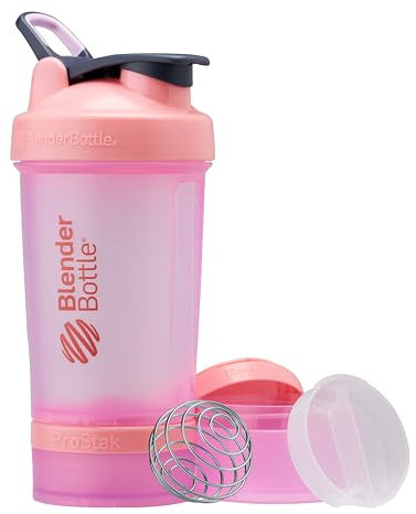 Blender Bottle - Bottiglia shaker con portapillole e contenitore per proteine in polvere, sistema Classic V2 ProStak, 623,7 g, rosa