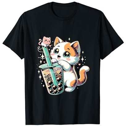 Japonais Kawaii Anime Cat Kitty Boba Bubble Tea Neko Teen T-Shirt