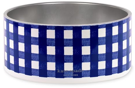 kate spade new york Dog Dish for Food and Water, Stainless Steel Bowl with Non-Slip Base, 2 Cup (16oz) Capacity, Small Pet Food Bowl or Water Dish for Dogs, Navy Gingham