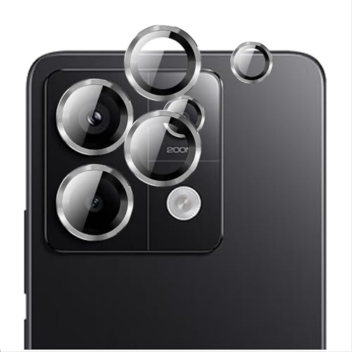 GIOPUEY [Protección Integral Protector de Lente de Cámara Compatible con Redmi Note 13 Pro 5G, [Doble Protección] Metal + Vidrio Templado, Protector de Cámara - Silver