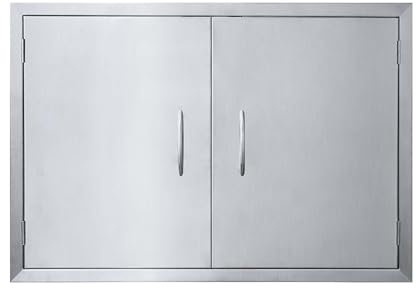 JIE JIN 31 W X 24 H Porte da cucina per esterni doppie porte ispessite in acciaio inossidabile spazzolato 304 porta di accesso per barbecue isola porte per cucina esterna barbecue isola porte