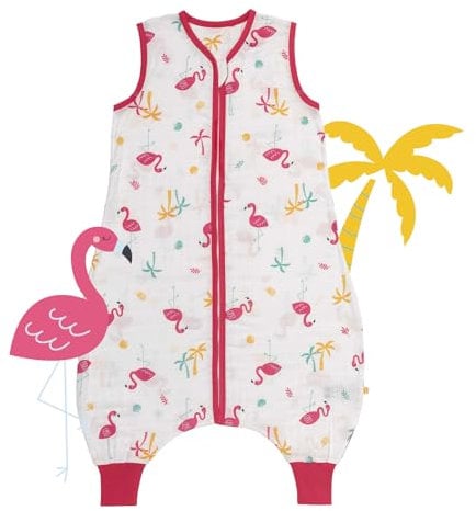 Slumbersac gigoteuse à pieds été pour enfant 0.5 Tog 100 cm en mousseline de bambou, douce et légère, Flamant | Turbulette été non rembourrée avec ouvertures aux jambes, taille 100-110 cm