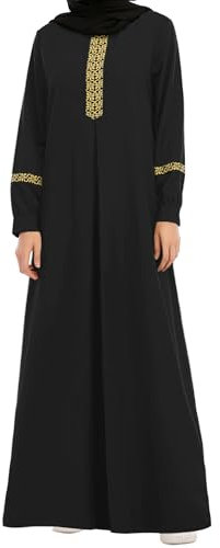 WSPLYSPJY Muslimisches Abaya-Kleid für Damen, Reißverschluss, islamische Robe, Taschen, Maxi-Gebetskleidung mit Hijabs, Schwarz, Large